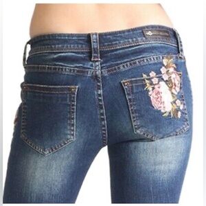 Grace in LA Pink Floral Embroidered Skinny Fit Stretch Jeans Denim Size 28